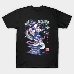 Japanese Girl With Dragon and Cats T-Shirt 05 T-Shirt